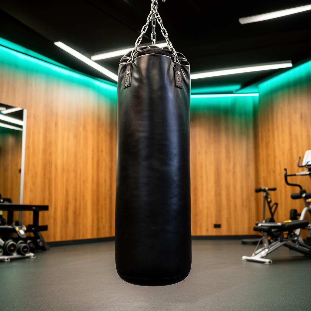 Heavy bag hanging in a modern gym